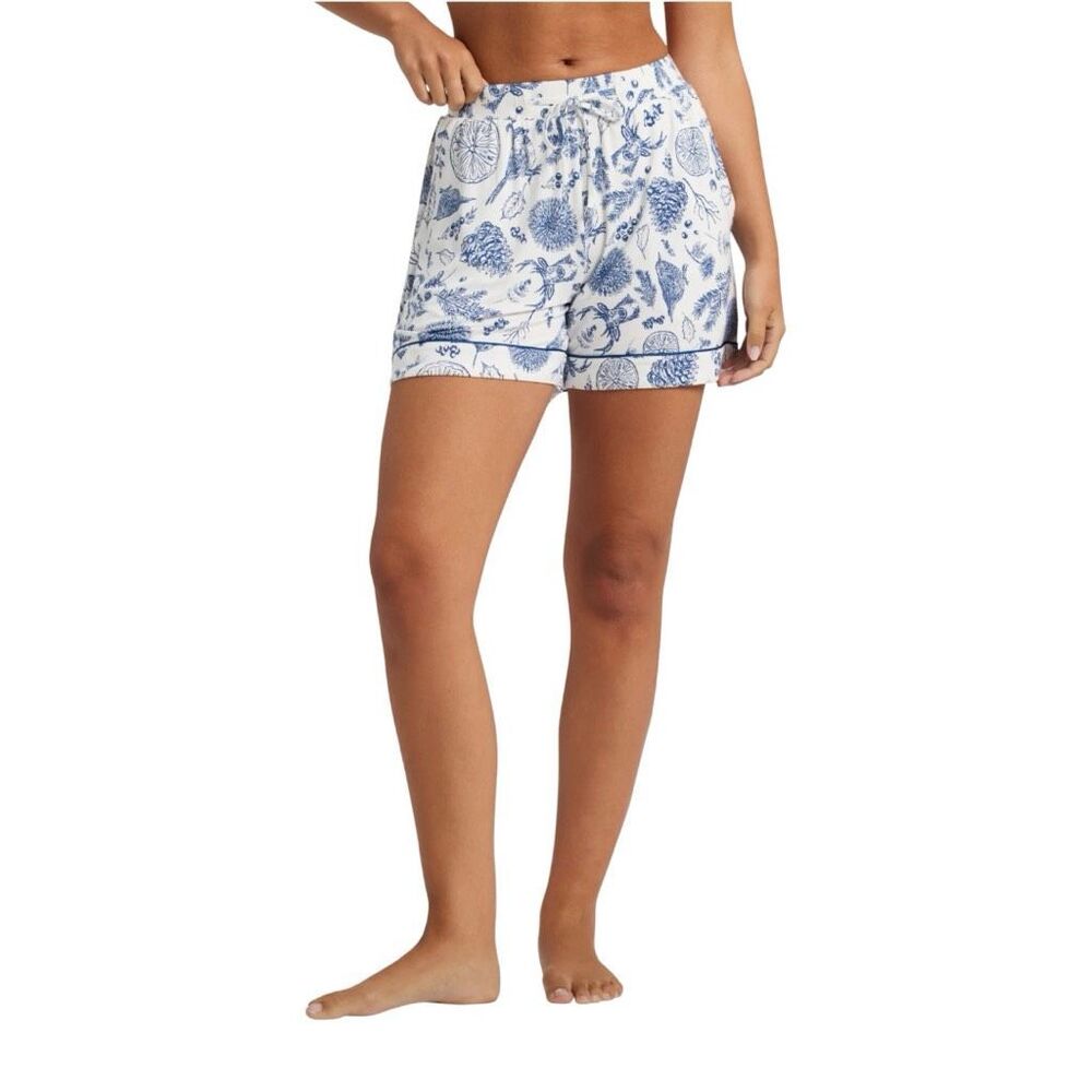 Cozy Earth Bamboo Stretch-Knit Pajama Short Size Medium Blue & White Toile